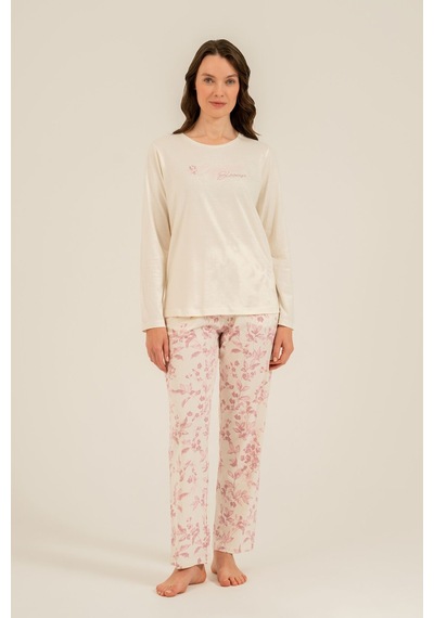 Arnetta Kadın Excuisite Flowers Krem Uzun Kol Pijama Takım Ar3743-s-v1 Ar3743-s-v1