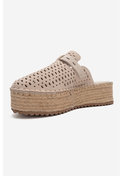 Luvishoes Louıs Bej Süet Hakiki Deri Burnu Kapalı Hasır Dolgu Taban Terlik Bej