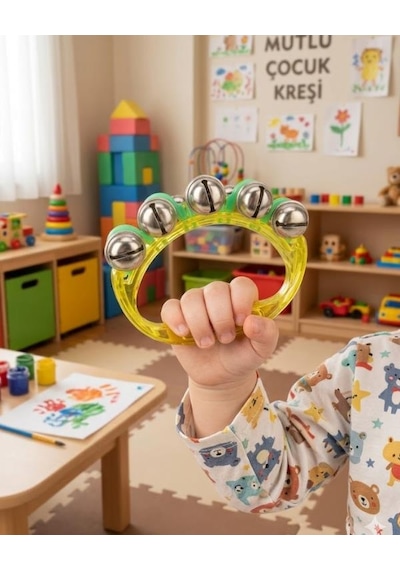 Temel Plastik Ritim El Zili 10 Zilli Sarı 10 Cm