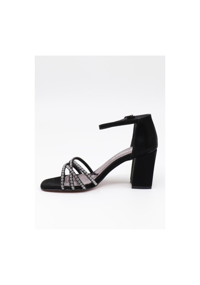Nesilshoes Nesil Shoes Carel 37 Siyah Çapraz Taşlı Kadın Sandalet