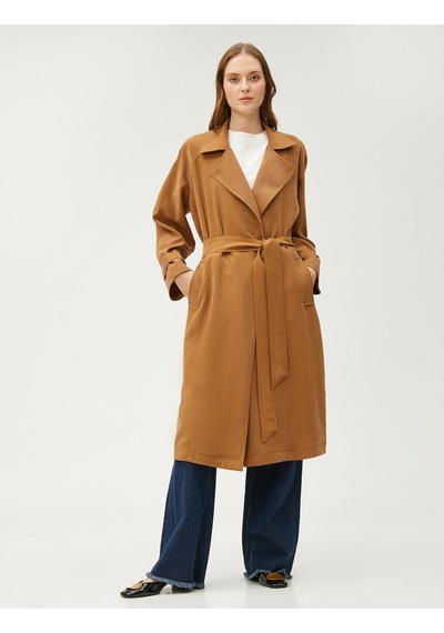 Koton Cepli Kuşaklı Trençkot Rayon Karışımlı Deve Tüyü 3sak00009ew 3SAK00009EW105 Taba