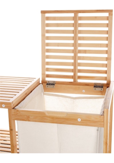 Bambu Kirli Çamaşır Sepeti Banyo Düzenleme Dolabı Raflı Banyo Organizeri Bambu