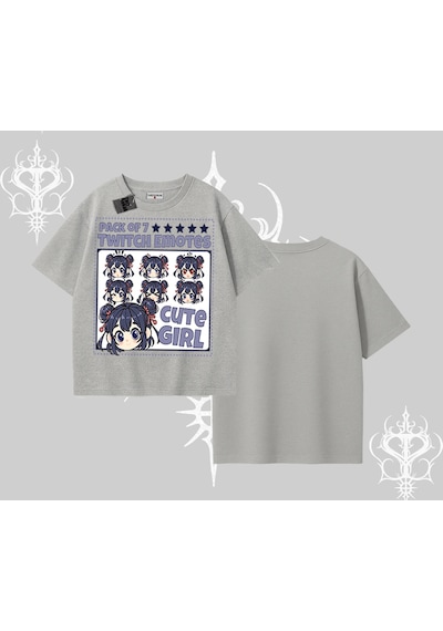 Tarzsokak Oversize Tshirt Twitch Emotes Cute Girl Anime Expression Gri