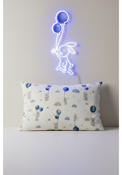 More Home Müslin Bebek Yastık Kılıfı Kapaklı 35x45 Tavşanlı Balonlu Mavi Beyaz Beyaz - Mavi