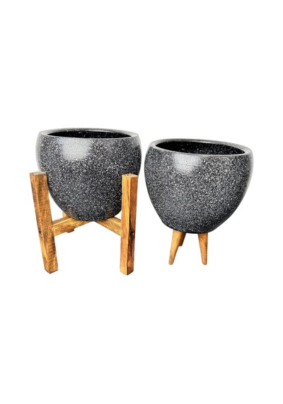Bitki Tasarımı Ev Dekorasyon Siyah Granit Toprak Saksı Saksılık Salon Çiçeklik İkili Set 3 Ayaklı- 4 Ayaklı- 15 Cm Belirtilmemis