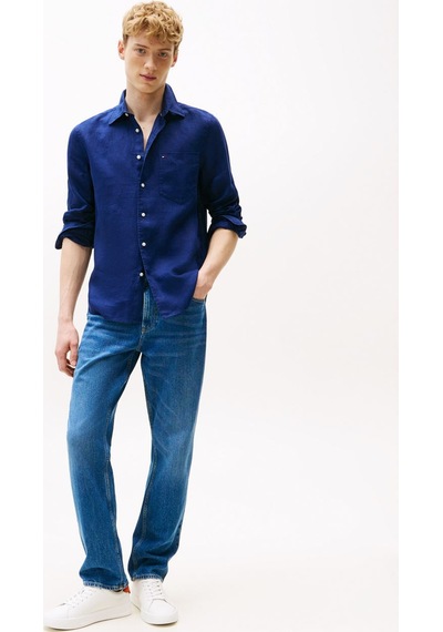 Tommy Hilfiger Pıece Dye Lınen Rf Shırt Erkek Mavi Gömlek - Mw0mw39425