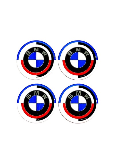 Yeni Nesil Bmw 50.yıl Logolu Damla Sticker Jant Göbeği Yapışkanlı Sticker 5.5 Cm Uyumlu 4 Adet