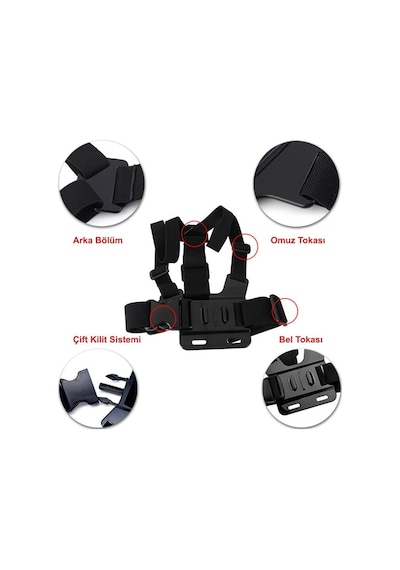 Eken Sjcam Gopro 3 Way Monopod Kafa Bandı Göğüs Kemeri 5li Set Çok Renkli