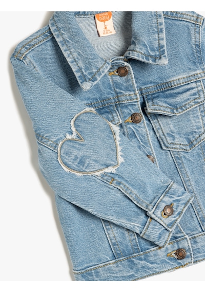 Koton Kalp Detaylı Cep Detaylı Pamuklu Denim Ceket Lıght Indıgo 5smg20006ad Açık Mavi