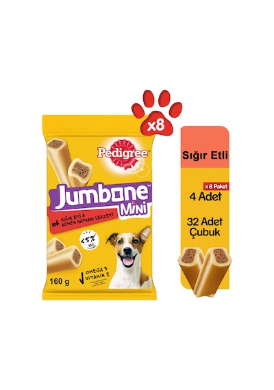 Pedigree Jumbone 4'lü Sığır Etli Mini Köpek Ödülü 8 x 160 G