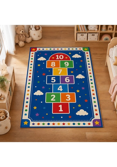 Kartela Halı Seksek Temalı Kaymaz Taban Çocuk Oyun Halısı - 60 x 90 CM