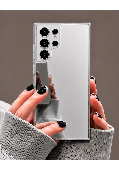 Ennar Samsung Galaxy S22 Ultra Uyumlu Aynalı Kılıf Mirror Glass Gün Boyu Makyaj Kontrolü Şeffaf