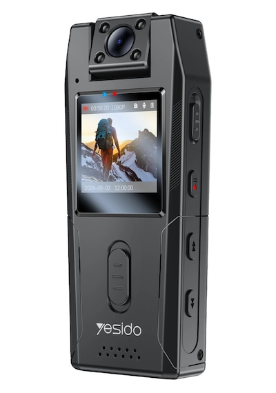 Km25 1080p 180 Derece Vücut Kamerası 1.3 Inch Hd Ekranlı Gece Görüşlü Aksiyon Kamerası - Siyah