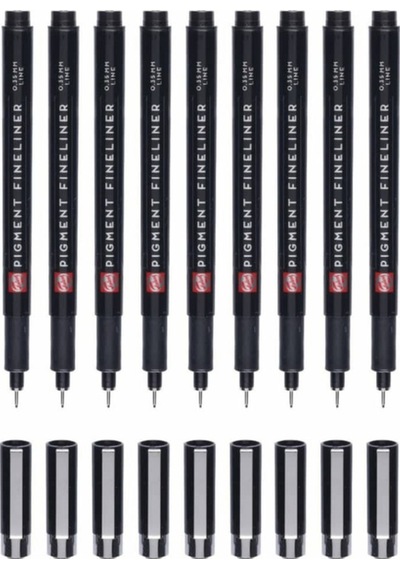 Pigment Fineliner Teknik Çizim Kalemi 9'lu Set