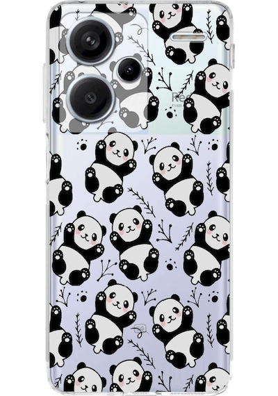 Xiaomi Redmi Note 13 Pro Plus Uyumlu Kamera Korumalı Panda Tasarımlı Şeffaf Silikon Kılıf Şeffaf