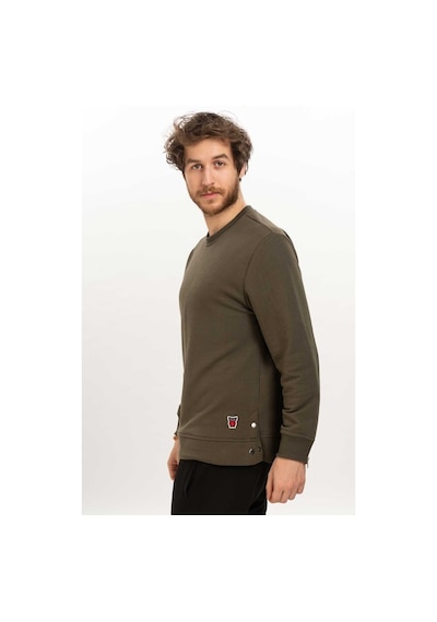 Erkek Bisiklet Yaka Fermuar Detaylı Sweatshirt Haki Haki