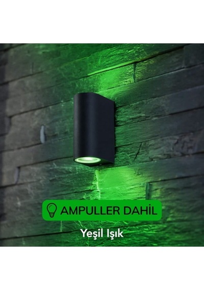 Yeşil Işık Ledli Siyah Kasa Çift Yönlü Dekoratif Iç Ve Dış Mekan Duvar Apliği Siyah