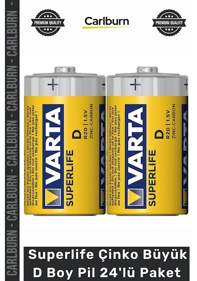 Pil Kaliteli R20 Standart 15 Volt Dayanıklı Uzun Ömürlü Superlife Çinko Büyük D Boy Pil 24'l Çok Renkli