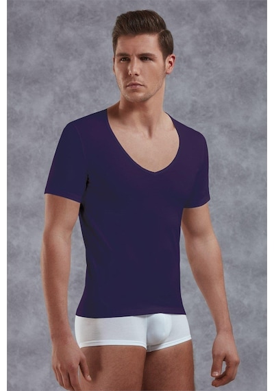 Doreanse Erkek Modal Derin V Yaka Kısa Kol T Shirt 2820 Mor Mor