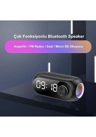 Bluetooth S8 Rgb Led Işıklı Dijital Saat Alarm Şarjlı Hoparlör Mp3 Fm Radyo Çok Fonksiyonlu Speaker