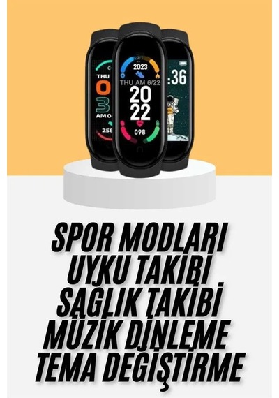 M6 Akıllı Bileklik Siyah Adımsayar Spor Takibi Android Ve İos Uyumlu
