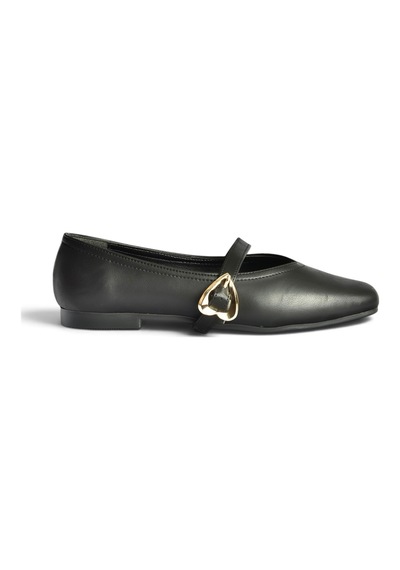 Fox Shoes Y726632609 Siyah Kalp Toka Detaylı Kadın Babet