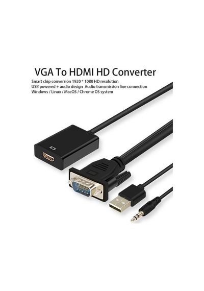 Vga To Hdmi Çevirici Dönüştürücü Adaptör Kablosu