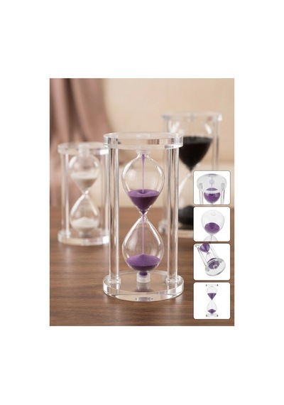 Modern Ofis Masa Üstü Biblosu Cam Kum Saati 10 Dakikalık Zamanlı Mor Kum Dekoratif Hediye 14.5x8 Cm Biblo