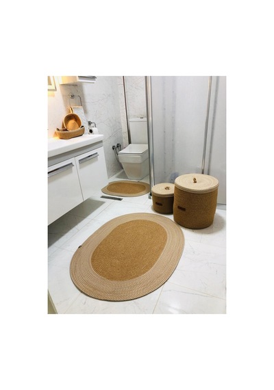 Jüt,hasır,6 Lı,banyo Paspas Takımı,bohem Tarzı Banyo Takımı,iskandinav Paspas/sepet Hasır Krem Hasır Krem
