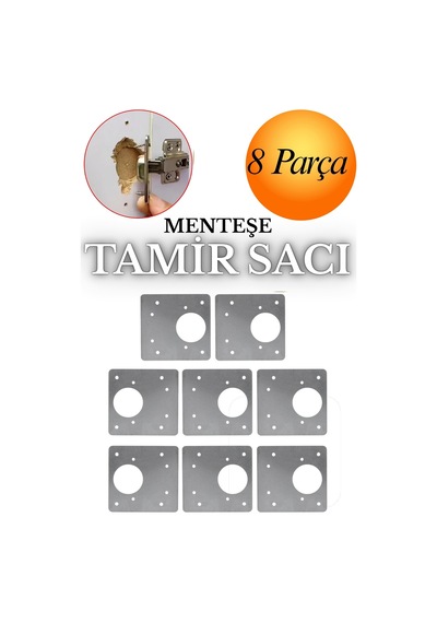 Dolap Kapak Taş Menteşe Tamir Sacı Nobel Pratik Onarım Kiti Yuva Saçı Tablası 8x8.5 Cm 8 Adet Inox Inox