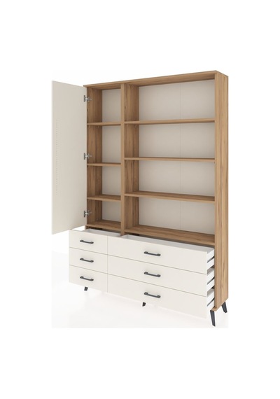 Arges Dolap 8 Raflı 6 Çekmeceli Tek Kapaklı 132x30x195 Çam-a... Çam