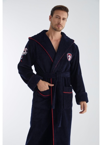 Dragon Nakış Triga Bukle Bambu Cotton Erkek Bornoz Lacivert