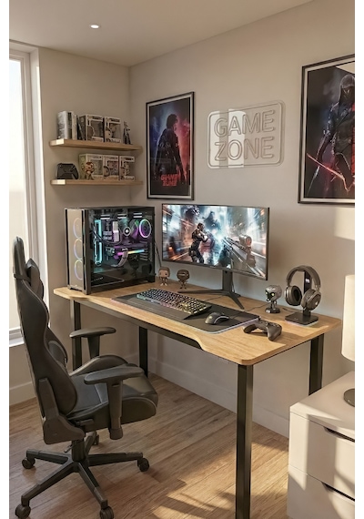 120 Çam Oyun Çalışma Masası Gaming Masa Ofis Masası 9121 Metal