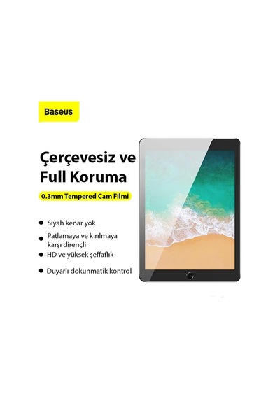 Baseus İpad 9.7 2018 / 2017 / Pro 9.7 / Air 2 / Air Tempered Cam Ekran Koruyucu- 5775 Renk: Şeffaf 2