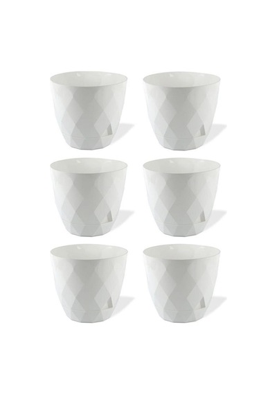 Omnipazar Krs-450 Yakamoz Tabaklı Plastik Saksı Takımı 0.3 Lt Beyaz 6 Adet