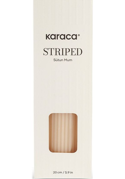 Karaca Striped Tırtıklı Sütun Mum 20 cm Bej