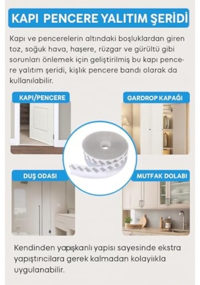 Tech 5 Metre Kapı Ve Pencere Bandı, Kendinden Yapışkanlı Şeffaf Silikon Fitil, Pvc Kapı Pencere Contası, Duşaka 0.05 M
