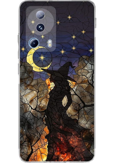 Printify Xiaomi Mi 13 Lite İle Uyumlu Vitray Cadı Saati Tasarımlı Şeffaf Silikon Kılıf Şeffaf