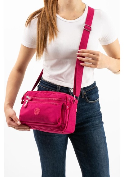 Baginn Kadın Postacı Çanta Hafif Klinkır Kumaş Çok Cepli Çapraz Askılı Omuz Çantası 24 16 Cm Günlük Çanta Pembe