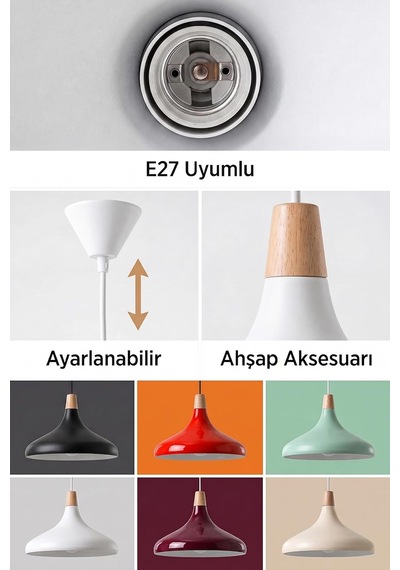 Nova Ahşap Sarkıt Avize, Bohem Tavan Lambası Ve Salon Oturma Odası Aydınlatması - Krem - 35 Cm Modern Dekoratif Avize, Tavan Aydınlatması Diğer