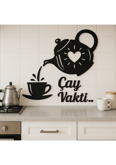 Çay Vakti Ahşap Mutfak Duvar Dekoru Çok Renkli