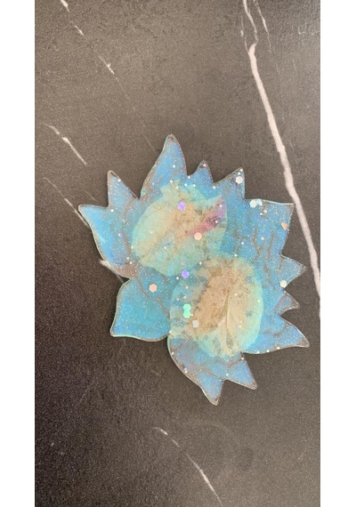Su Mavisi Glitterli Begonvilli Lotus Çiçek Epoksi Bardak Altlığı Su Mavisi