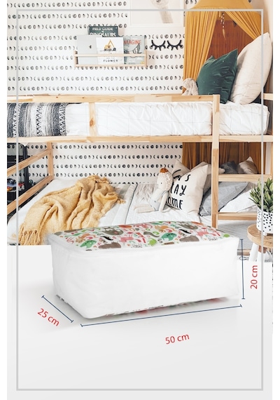 Vedsey 3 Lü Set & 50x25x20 Cm Sevimli Hayvan Baskılı Hurç & Baza Altı - Dolap İçi Düzenleyici Beyaz