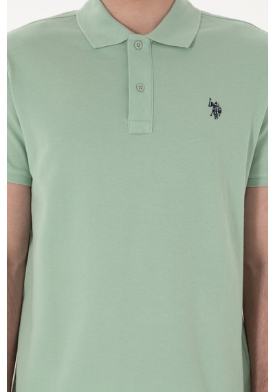 U.S. Polo Assn. Erkek Slim Fit Polo Yaka Su Yeşili Basic Tişört 50297984-VR048