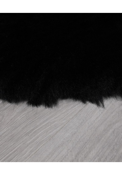 Tavşan Tüyü Dekoratif Ultra Yumuşak Post Peluş Kaymaz Halı Siyah