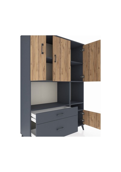 Hyperion Dolap 7 Raflı 2 Çekmeceli 4 Kapaklı 132x44x195 Antra... Antrasit