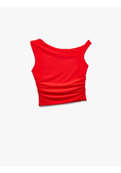 Koton Asimetrik Yaka Drape Detaylı Kolsuz Bluz Kırmızı 5sak10052pk Kırmızı
