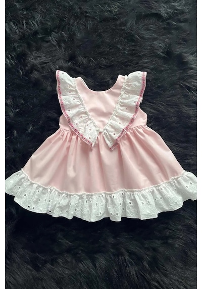 Fisto Fırfırlı Ve Kurdele Detaylı Poplin Kız Çocuk Bebek Pembe Elbise 001