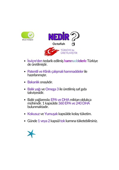 Epa Dha Kokusuz Octofish İsviçre Omega 3 Balık Yağı 30 Kapsül