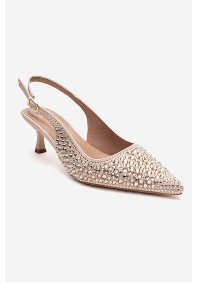 Luvishoes Thea Ten Altın Taşlı Kadın Topuklu Ayakkabı Ten